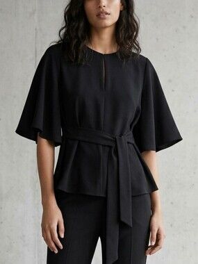 ZARA Flutter Sleeve Blouse with Tie